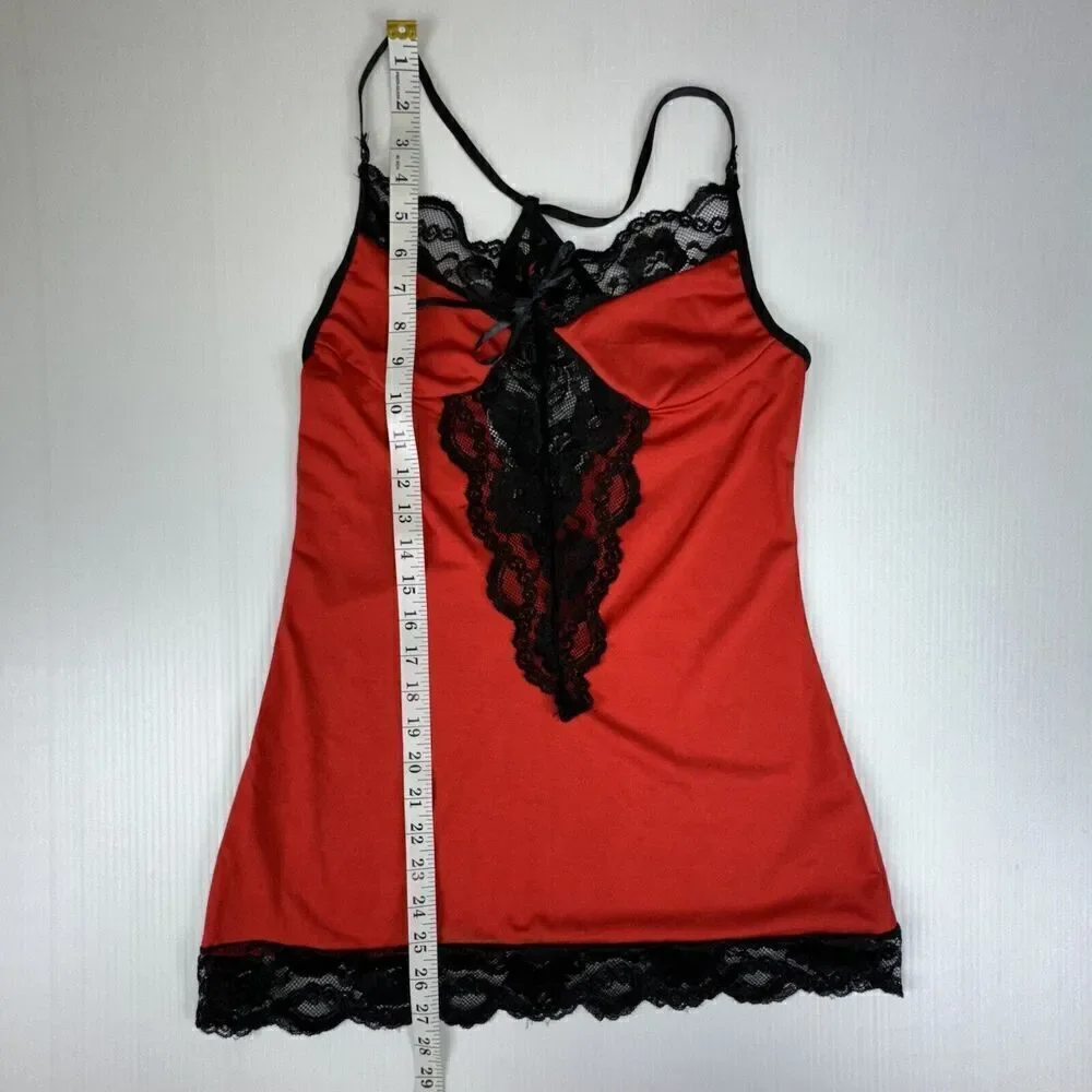 Red Nightgown Set Black Lace Stretchy Size Small Lingerie